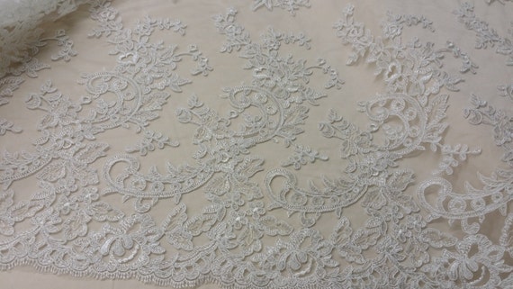 Ivory Lace Fabric, Embroidered Lace, French Lace, Wedding Lace