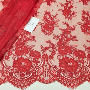 Roter Spitzenstoff mit Kordel, französisches Chantilly-Spitzentuch, Brauthochzeitskleid-Schleier-Spitzenmaterial, ausgebogte Blumen-Wimpernspitze, EVS200C