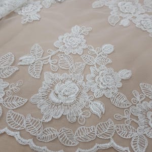 Tela de encaje francés para novias de color blanco, vendida por metros, KSBY81415C