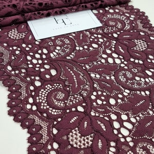 Pizzo elasticizzato bordeaux, pizzo lingerie rosso vino scuro, pizzo elastico, pizzo floreale LL2051