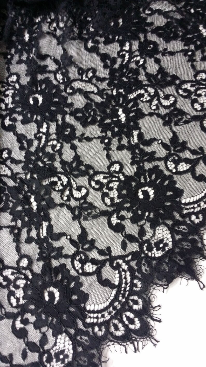 Black lace fabric by the yard Spanish Lace Embroidered lace Etsy