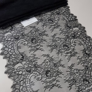 Renda preta, renda chantilly, renda francesa, renda de casamento, renda recortada, renda de cílios, renda floral, renda para lingerie por metro WDL6006