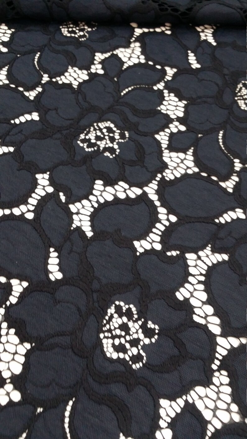 Black lace fabric by the yard France Lace Alencon Lace | Etsy