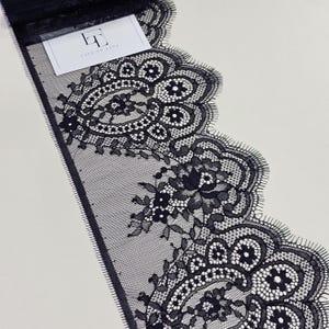 Schwarze zarte französische Chantilly-Spitze, schwarze Spitze, Dekoband aus Spitze, schwarze zarte Französische Spitze, LMT7001