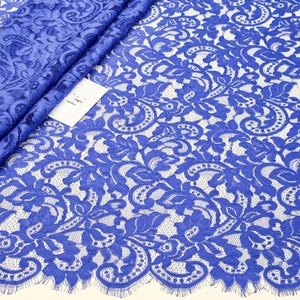 Koningsblauwe kantstof, verkocht per meter, Franse Chantilly-kant, wimper bruidssluierkant, nylon bruidskant, avondjurkkant, EVS100V