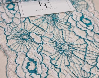 Light ivory with light blue lace trimming by the yard, macrame lace, alencon lace, lingerie lace L8787