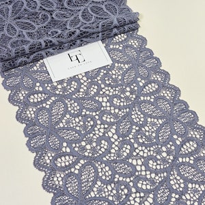 Bordure en dentelle géométrique extensible élastique grise, vendue par mètre, LL4901