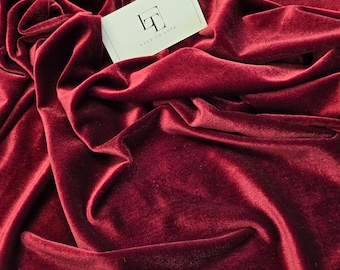 Tissu velours stretch bordeaux vendu au mètre. Velours rouge foncé élastique lisse vendu par mètre, HMT3003