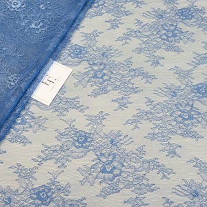 Tissu dentelle bleu indigo, tissu de dentelle Chantilly française de couleur bleu royal, matériau de dentelle de voile de mariage de mariée, vendu par mètre, WD2014