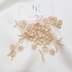 Aplique de encaje francés con cuentas beige, M0097