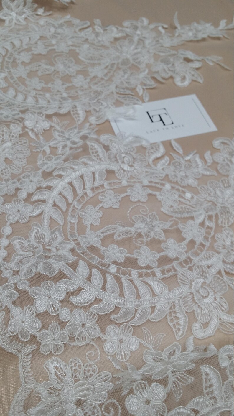 Ivory Lace Trimming, French Lace, Alencon Lace, tablecloth, Bridal Gown lace, Wedding Lace, White Lace, Veil lace, Garter lace EEV2127 image 2