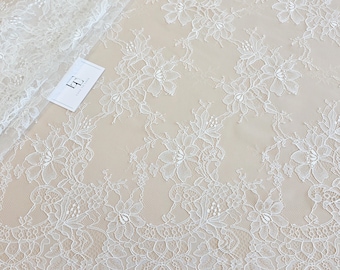 Ivory zarte französische Spitze Stoff, Chantilly Wimpern Spitze Stoff Meterware EVS227NC
