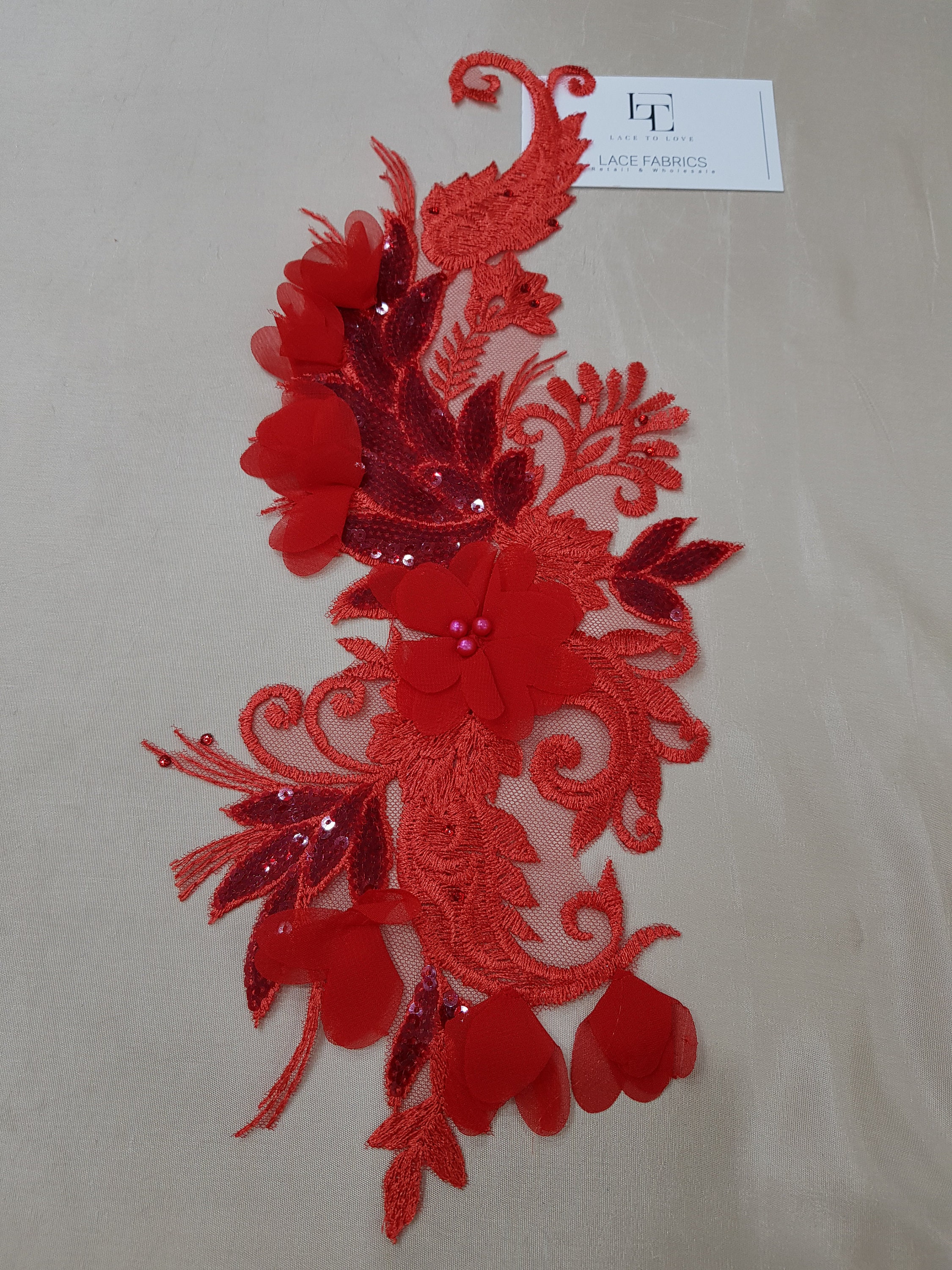 Red Lace applique Beaded lace applique French Chantilly lace Etsy