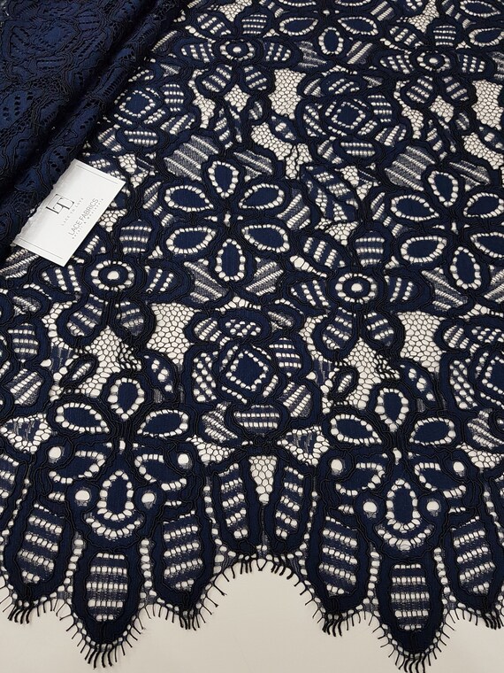 Navy lace fabric by the yard deals