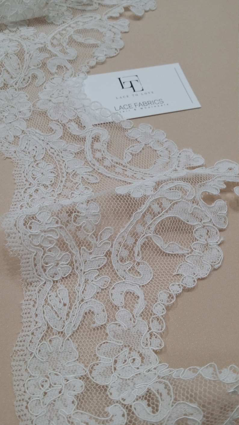 Ivory Lace Trimming by the yard, French Lace, Alencon Lace, Bridal Gown lace, Wedding Lace, White Lace, Veil lace, Garter lace EEV2107 imagem 2