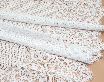 Rent vitt spetstyg på metervara, Fransk spets, Broderad spets Bröllopsspets Vit spets Slöjespets Lingeriespets Chantilly-spets LL9901