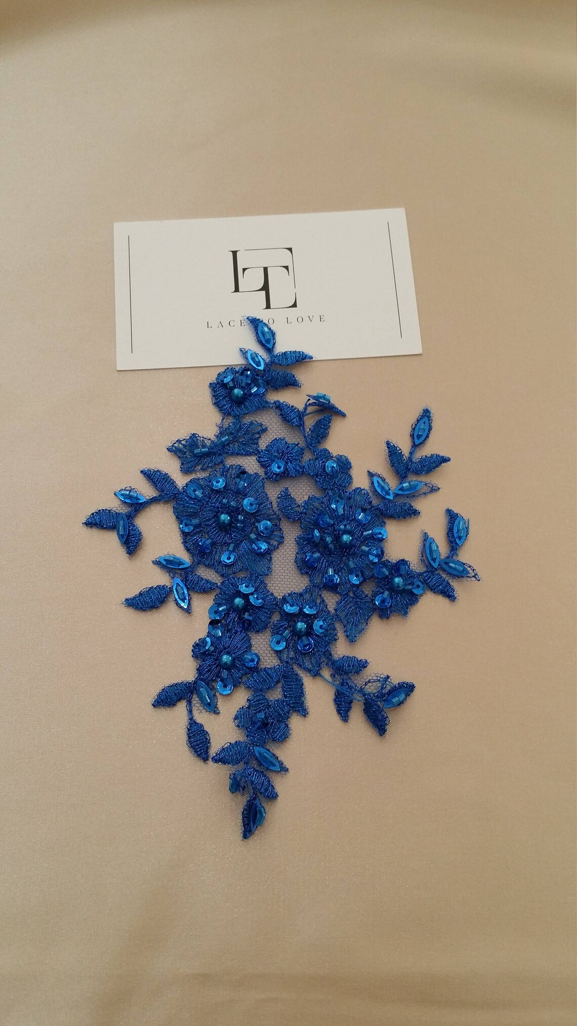 Blue Applique Beaded Lace Applique French Chantilly Lace Etsy