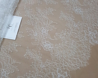 Ivory zarte Französische Spitze Stoff, Chantilly Spitze Meterware versandkostenfrei 6002