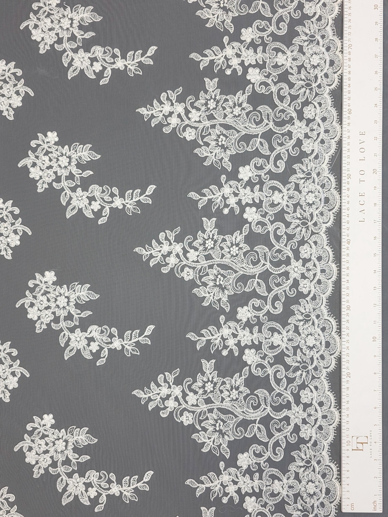 Ivory lace fabric by the yard French Lace Embroidered lace Wedding Lace Bridal lace White Lace Veil lace Lingerie Lace Alencon Lace EVS020B image 12
