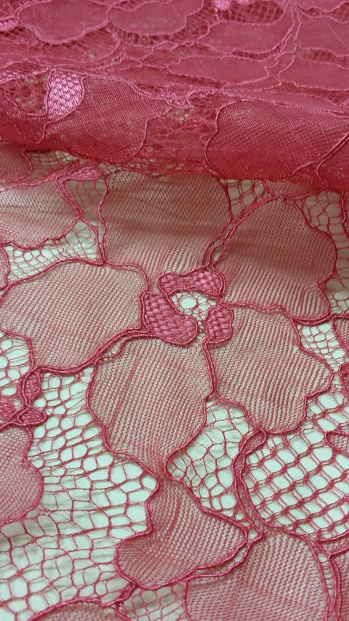 Pink lace fabric by the yard French Lace Alencon Lace Bridal | Etsy