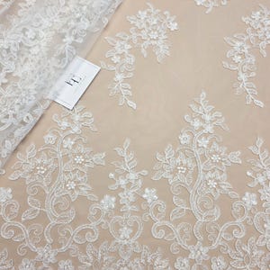 Ivory lace fabric by the yard French Lace Embroidered lace Wedding Lace Bridal lace White Lace Veil lace Lingerie Lace Alencon Lace EVS020B image 13