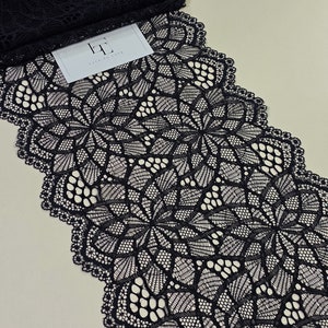 Bordure en dentelle géométrique extensible élastique noire, vendue par mètre, LL6101