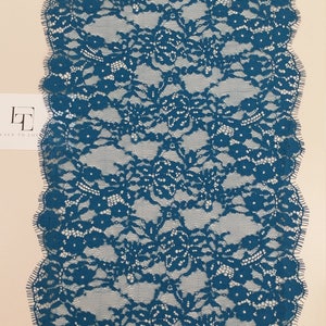 Turkooisblauwe kanten rand, Franse chantilly-kant, kanten rand bruidssluier, geschulpte wimper bloemen lingeriekant, LL8822