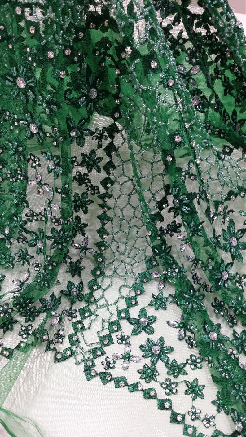 Bridal lace Embroidered Lace Floral lace LUX9125 Beaded green lace fabric Sequin lace Wedding lace French lace Chantilly lace