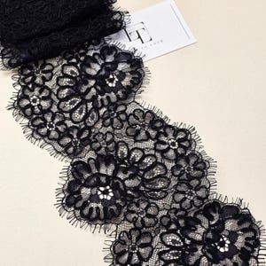 Adorno de encaje Chantilly negro con cordón, borde de encaje francés, borde de encaje para boda, WDL6015