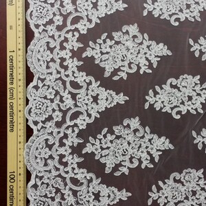 Ivory lace fabric, Embroidered lace, French Lace, Wedding Lace, Bridal lace, White Lace, Veil lace, Lingerie Lace, Alencon Lace KSBY61575C_1 zdjęcie 5