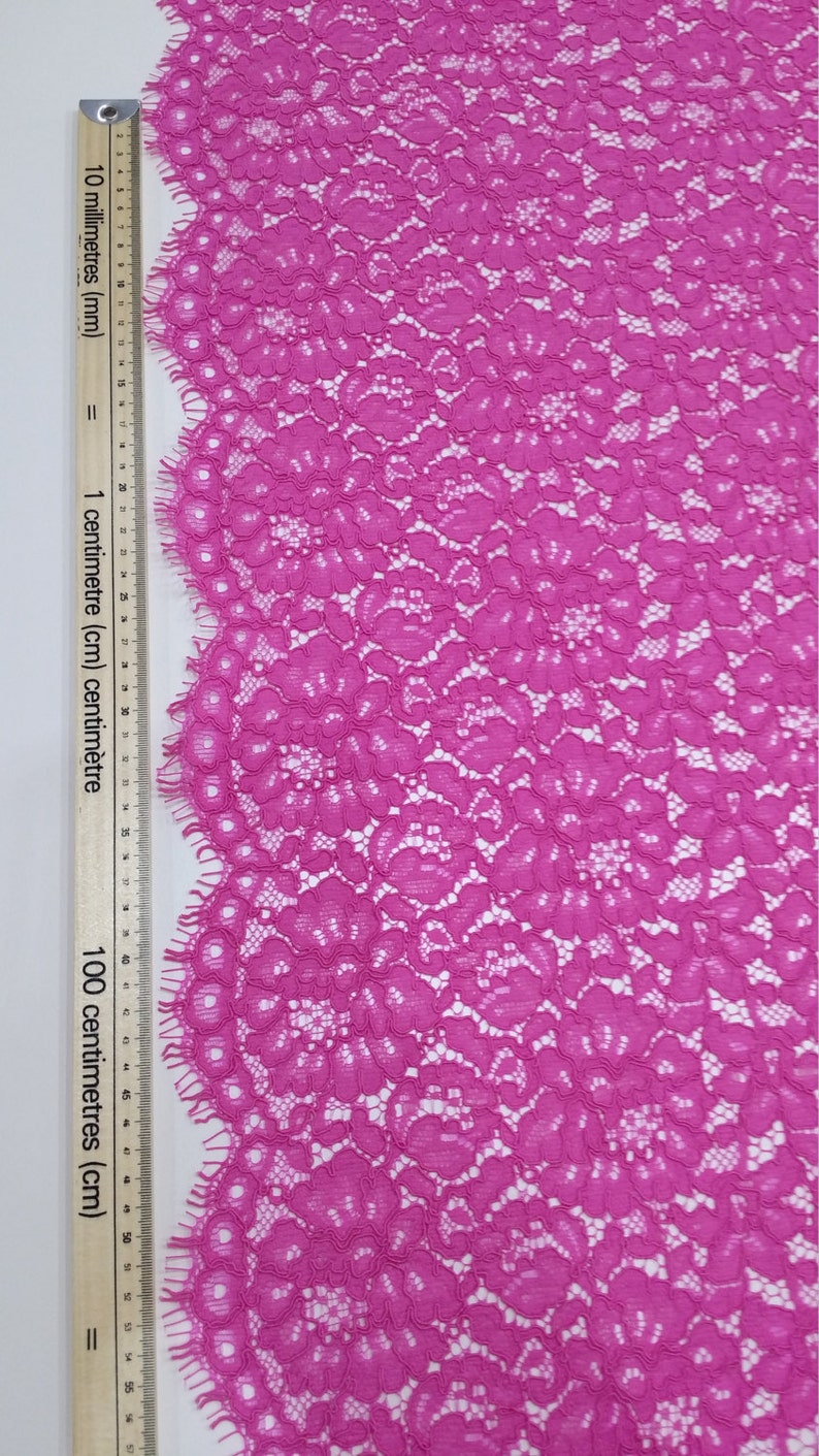 Bright pink Lace fabric Spanish Lace Embroidered lace Etsy