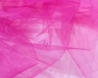 Fuchsia pink tulle fabric, Barbie pink lingerie tulle fabric, flower dress tulle, 118" (300 cm) wide, sold per meter, TT6001