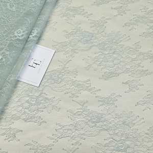 Tissu de dentelle vert menthe, tissu de dentelle de Chantilly française de couleur vert pâle, matériel de dentelle de voile de mariage de mariée, vendu par mètre, WD2010