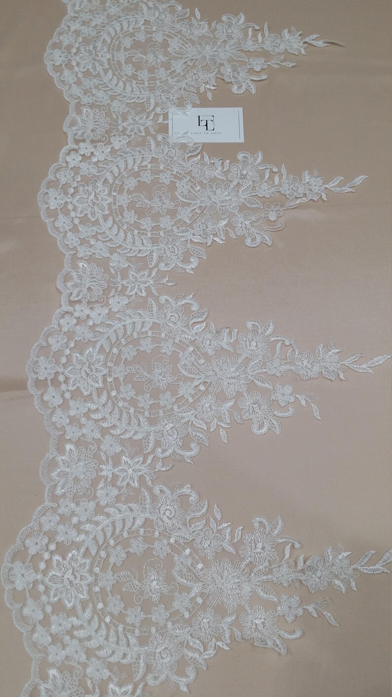 Ivory Lace Trimming, French Lace, Alencon Lace, tablecloth, Bridal Gown lace, Wedding Lace, White Lace, Veil lace, Garter lace EEV2127 image 3