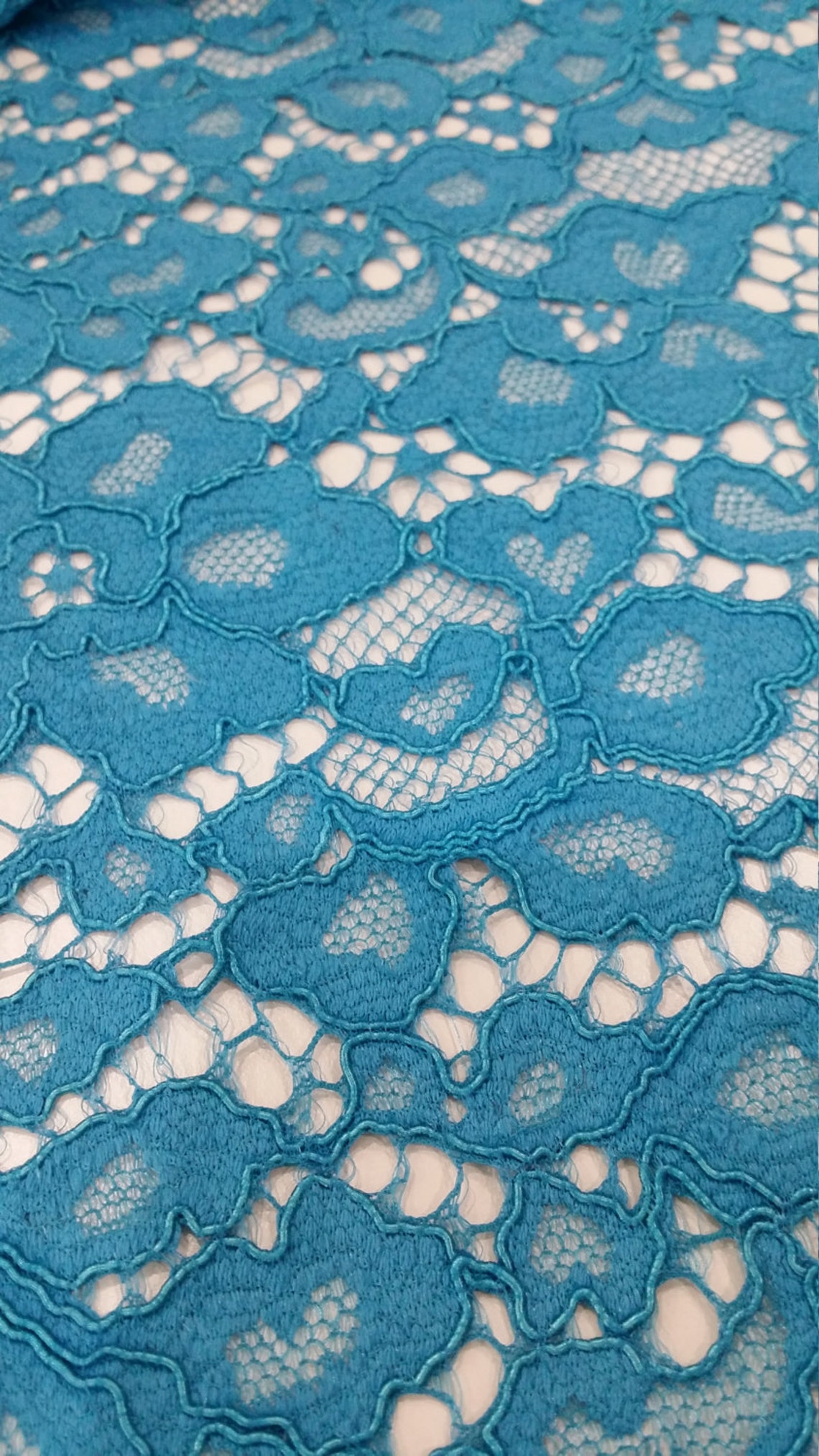 Turquoise blue Lace fabric Spanish Lace Embroidered lace Etsy