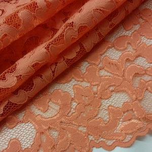 Tela de encaje naranja cortada a medida, Encaje de Francia, Encaje bordado, Encaje de boda, Encaje de novia Encaje de noche Encaje de lencería Encaje de Alencon L12717