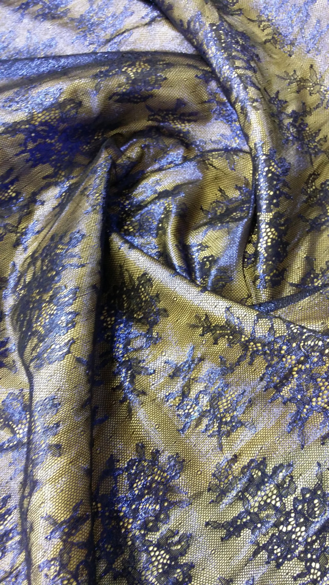 Black Lace Fabric With Royal Blue Glitter by the Yard France - Etsy