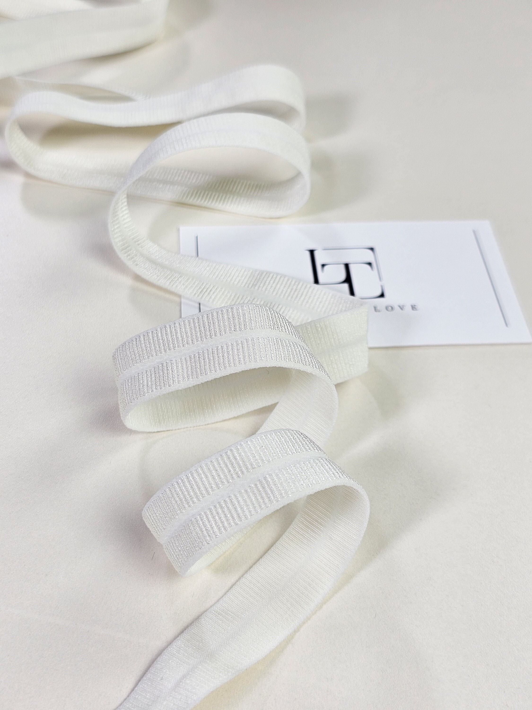Ivory Stretch Fold-over Grosgrain Ribbon for Lingerie, White 