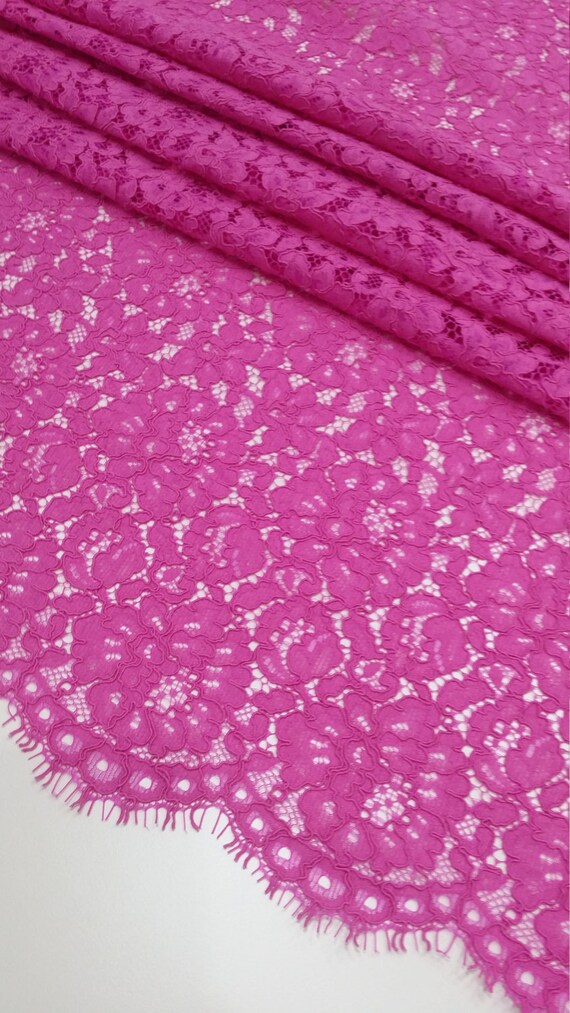 Bright pink Lace fabric Spanish Lace Embroidered lace Etsy