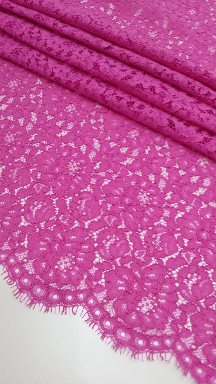 Bright pink Lace fabric Spanish Lace Embroidered lace Etsy