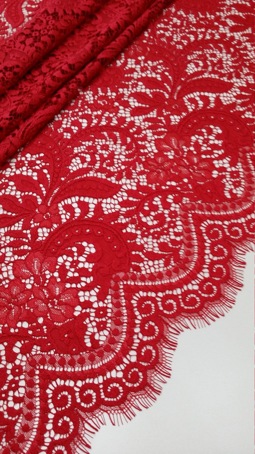 Red lace fabric Chantilly lace French lace Bridal lace | Etsy