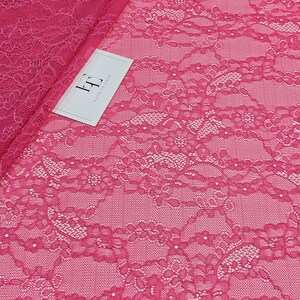 Roze stretchkant, roze elastisch Frans kant, op maat gesneden verkocht, JE443371