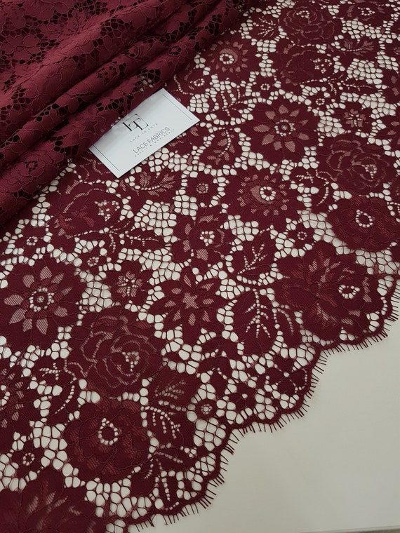 Bridal lace Red lace fabric Veil lace French Lace Alencon Lace K00589 Burgundy lace fabric Wedding Lace Lingerie Lace Red Lace