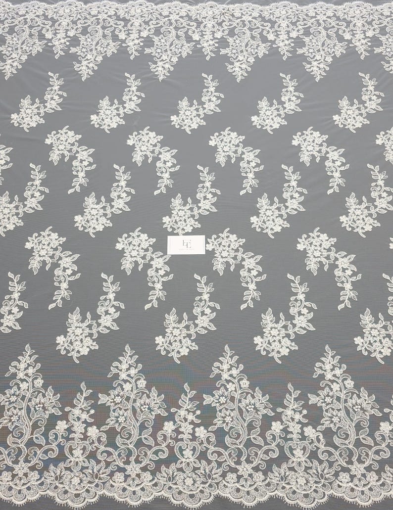Ivory lace fabric by the yard French Lace Embroidered lace Wedding Lace Bridal lace White Lace Veil lace Lingerie Lace Alencon Lace EVS020B image 10