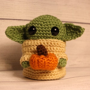Crochet Baby Alien with Pumpkin: Grogu Inspired, Handmade Doll