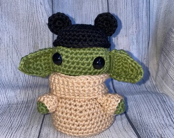 Crochet Baby Alien Doll with Mouse Hat - Grogu Inspired