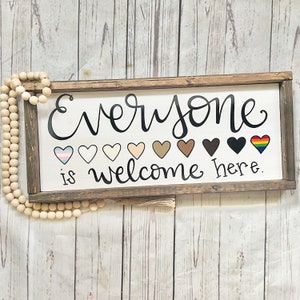 Everyone is Welcome Here classroom decor, hand-painted wooden sign, back to school