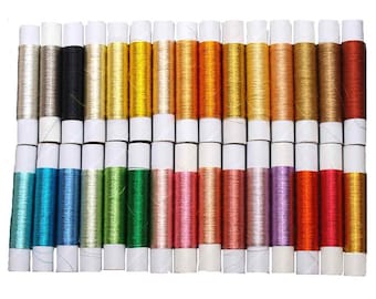 Colored Silver/Gold Metallic Thread  30 Glossy Colors Set - Kyoto Traditional Embroidery -