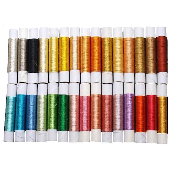Colored Silver/Gold Metallic Thread 30 Glossy Colors Set - Broderie traditionnelle kyoto -