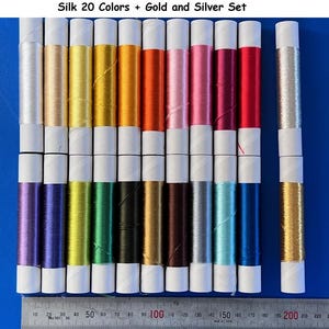 Hilo de seda plano sin torcer, 20 colores más oro y plata - Bordado de seda de Kioto -